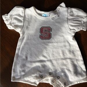 White Baby One-Piece Romper with Rhinestone NCSU Logo